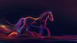 In a stunning display of digital art, a horse is outlined in vibrant, neon colors that trace its sleek form against a dark backdrop, highlighting its motion and grace.