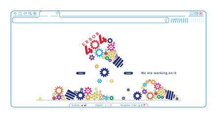 Wall Mural - error 404 abstract website browser template design with lightbulb shape gears and screws. webpage in