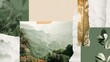 A tapestry of nature's textures, this collage blends the tranquility of foggy mountains with the verdant mystery of forested depths.