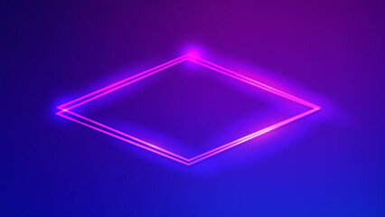 Neon double rhombus frame with shining effects 