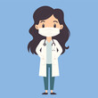 Woman doctor in medical mask. Cartoon character. Vector flat style