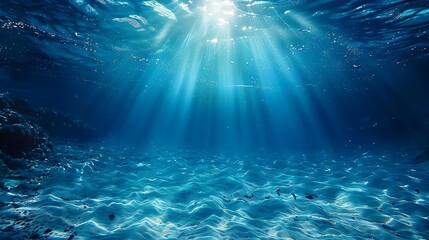 underwater deep sea bottom blue ocean landscape with sun rays nature background AI generated