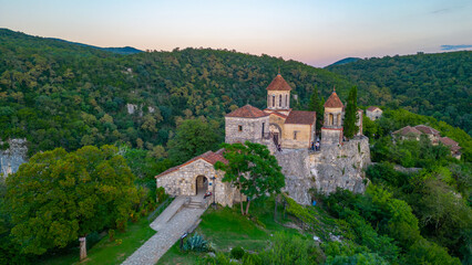 Wall Mural - Sunset view of Tskaltsitela river valley in Georgia