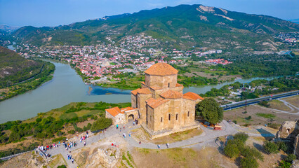 Wall Mural - Panorama view of Jvari Monastery during a sunny day in georgia