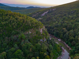 Wall Mural - Sunset view of Tskaltsitela river valley in Georgia