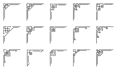 Wall Mural - decorative corner frames doodle set. vintage decorative angle border. wedding design elements, flowe