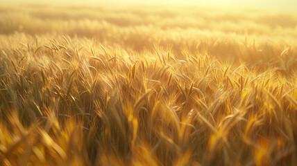Wall Mural - A sunlit field of wheat swaying in the gentle summer breeze.