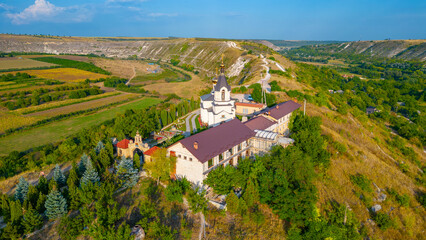 Sunset panorama of St. Mary's Church at Orheiul Vechi in Moldova