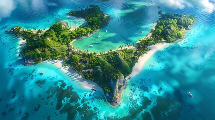 Wall Mural - Aerial view of beautiful small island in sea bay with Clouds summer Tropical landscape AI generated