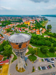 Canvas Print - Aerial view of the water tower in Croatian town Vukovar