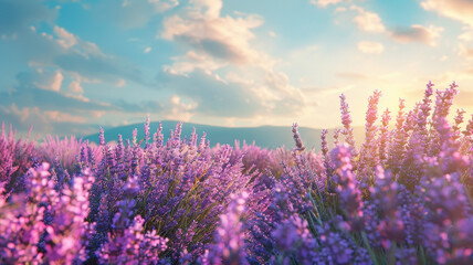 Wall Mural - A vibrant field of lavender swaying gently in the summer breeze.