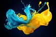 Abstract fluid art with blue and yellow colors swirling