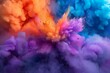 Colorful explosion of powder of paint and ink, colorful background, , color splash effect, colorful abstract painting. Abstract color splashes in the air. Color explosion concept. close-up dust, cloud