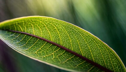 Wall Mural -  An enchanting close-up of an orchid leaf, focusing on its intricate network of veins