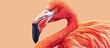 A detailed closeup shot capturing a flamingos head showcasing its large peachcolored beak, long neck, and elegant feathered wings. A stunning image of wildlife art at a nature event
