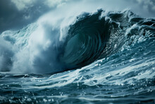 Storm At Sea Of A Gigantic Wave Full Of Ocean Fury And Blue Danger With Copy Space Wallpaper