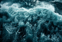 Storm At Sea, Aerial View Of The Waves Of A Raging Ocean With Foam And Danger With Copy Space Wallpaper