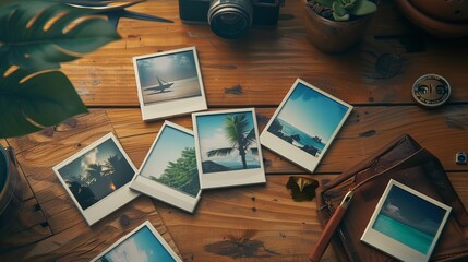 Polaroid Frames Mockup on Wooden Table