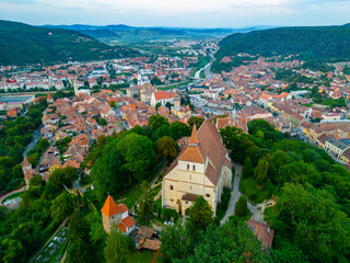 Poster - Sunset view of the church on the hill in Romanian town Sighisoara