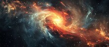 A Stunning Spiral Galaxy Filled With Countless Stars And A Luminous Orange Spiral Formation In Deep Space