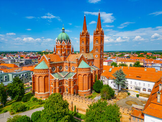 Poster - Aerial view of Saint Peter cathedral in Croatian town Djakovo