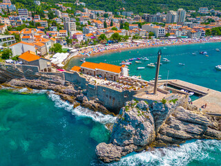 Wall Mural - Aerial view of Petrovac in Montenegro
