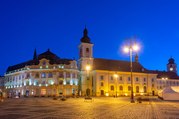 Canvas Print - Sunset at Piata Mare in Sibiu, Romania