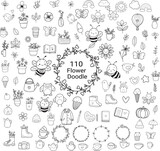 Fototapeta  - Flower leaf animal big set, doodle hand drawn outline style, for printing,card, wedding,love, t shirt,banner,product.vector illustration