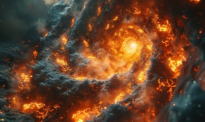 Fire spiral galaxy. flame celestial cosmic spiral background. stunning spiral galaxy with a luminous core and starry arms