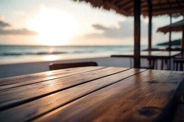 Wall Mural - Closeup empty bar table at beach with natural lighting