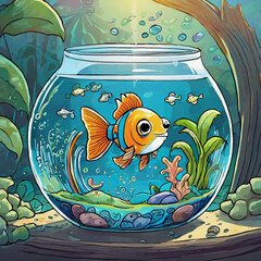 Wall Mural - A cute fish in fish tank