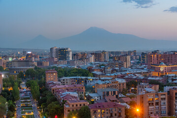 Wall Mural - Sunset panorama view of Yerevan in Armenia