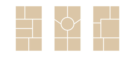 Image collage layout template. Mosaic mood board grid collection. Picture frame set. Photo album concept idea for banner, poster, comic page, flyer, brochure, booklet, memory wall design. Vector pack