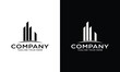 Real Estate Business Logo Template, Building, Property Development, and Construction Logo Vector on a black and white background.