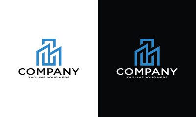 Wall Mural - Letter MC initial with house shape logo design on a black and white background.