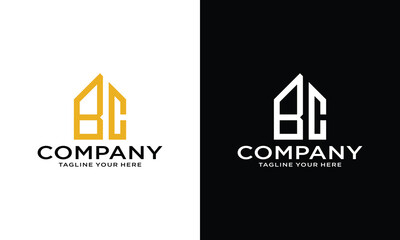 Wall Mural - letter BC with house logo icon design vector design on a black and white background.