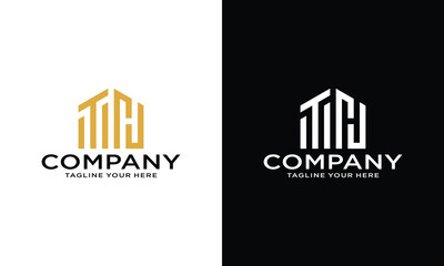Wall Mural - letter TH with house logo icon design vector design on a black and white background.Print
