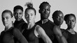© Justlight - A group of diverse athletes all dressed in black strike a powerful pose against a white backdrop. The blackandwhite imagery highlights their diverse backgrounds and unique styles while .