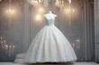 Lush white  wedding dress on a mannequin in a pink interior, generated by AI