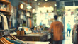 an illustration inside a clothing store with blurred people shopping with blurred bokeh background.