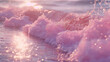 Sparkling in the pink pearlescent glimmering ocean waves with an organic and smooth style, pink and gold, y2k