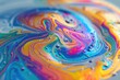 The delicate surface of a soap bubble with rainbow reflections and swirling patterns
