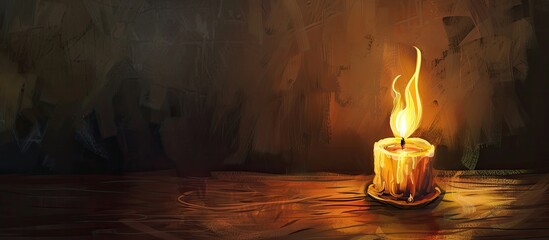 Poster - A lit candle is placed on a hardwood table, emitting a warm flame and creating a cozy atmosphere in the building