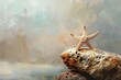 A starfish resting on a warm rock, Summer theme, 2D illustration, isolate on soft color