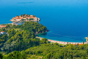 Poster - Panorama view of Sveti Stefan in Montenegro