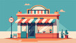 A whimsical illustration of a thrift store with a colorful sign showcasing different sections like Retro Revival and Upcycled Treasures to