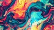 Abstract wave painting with colorful acrylic ink
