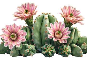 Wall Mural - A watercolour cactus with pink flowers isolated on a transparent background