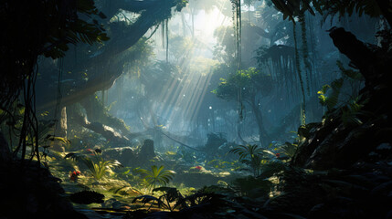 Wall Mural - sun rays in the forest.