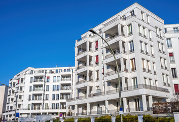 Wall Mural - White modern apartment buildings seen in the Prenzlauer Berg district in Berlin, Germany